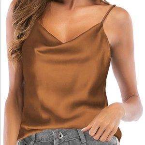 Bronze silky cowl neck tank